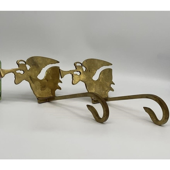 Unbranded Other - 2 Solid Brass Angel Stocking Holder Mantel Long Arm Gold Heavy India
